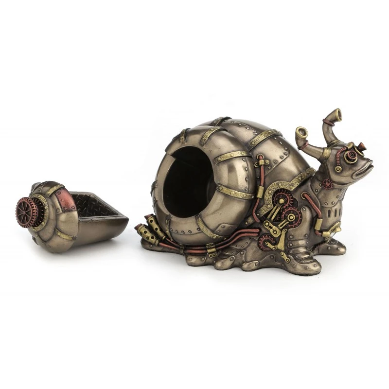 Figurka ślimaka steampunk ze skrytką w muszli, oryginalny prezent dla kolekcjonera fantasy i stylu retro