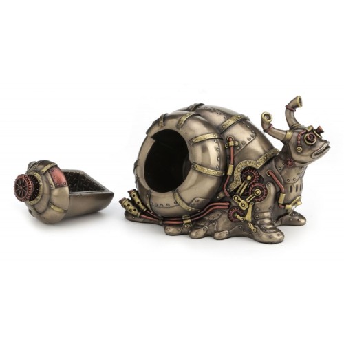 Figurka ślimaka steampunk ze skrytką w muszli, oryginalny prezent dla kolekcjonera fantasy i stylu retro
