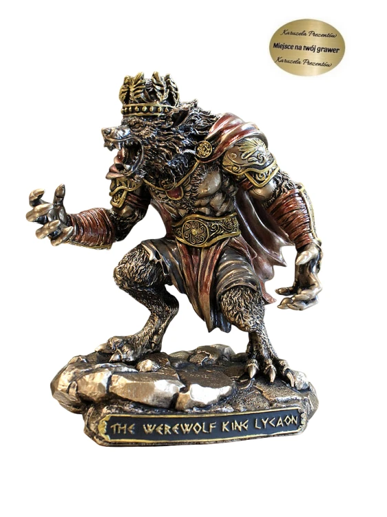 Wilkołak Likaon król Arkadii w koronie i zbroi, efektowna figurka inspirowana mitologią grecką i światem fantasy.