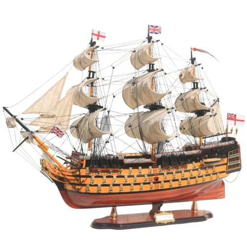 Model żaglowca HMS Victory 80 cm z płóciennymi żaglami, bogatym olinowaniem i drewnianą podstawą