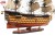 Duży model żaglowca HMS Victory na drewnianej podstawie z trzema masztami i rozbudowanym ożaglowaniem