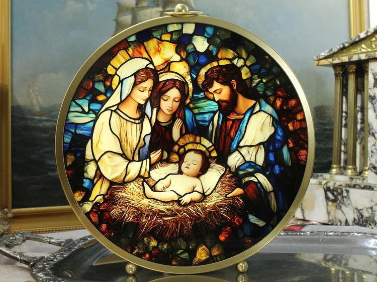 Świecący lampion świąteczny z Maryją Józefem i Dzieciątkiem
