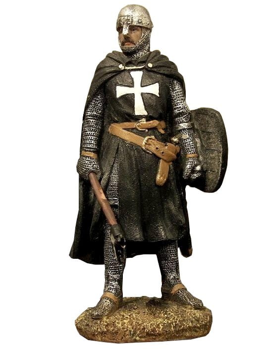 Czarny rycerz zakonny z toporem i tarczą