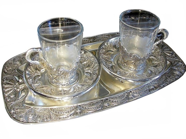 prezent na srebrne gody 2 szklanki na tacy