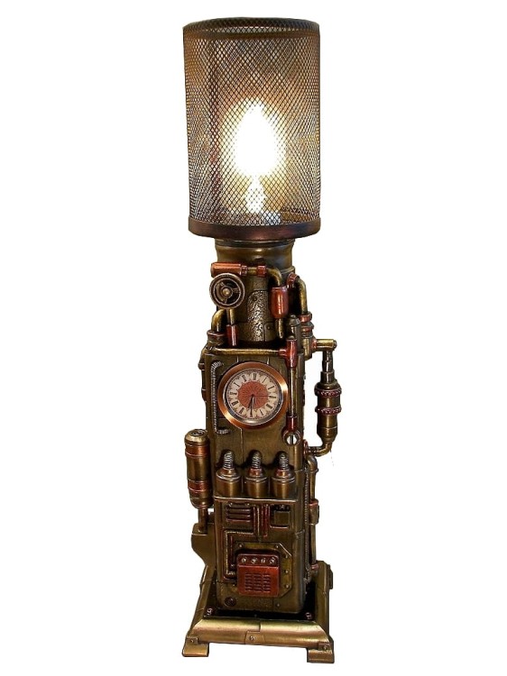 lampa z zegarkiem styl steampunk