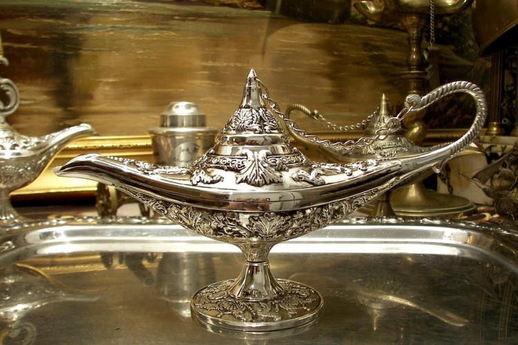 srebrna lampa alladyna baśniowy prezent