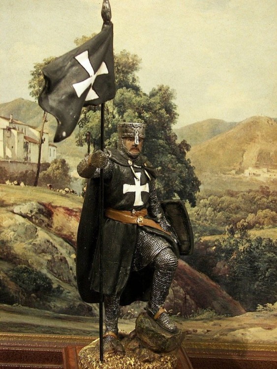 czarny rycerz z chorągwią po zwycięstwie