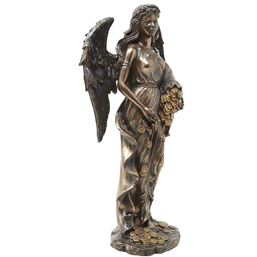 Figurka Fortuna bogini losu z rogiem obfitości i złotymi monetami